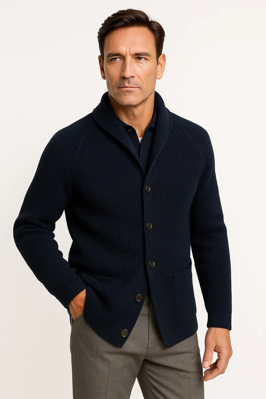Herren Cardigan aus Wolle, Strick, mit Knöpfen, lässig, bequem