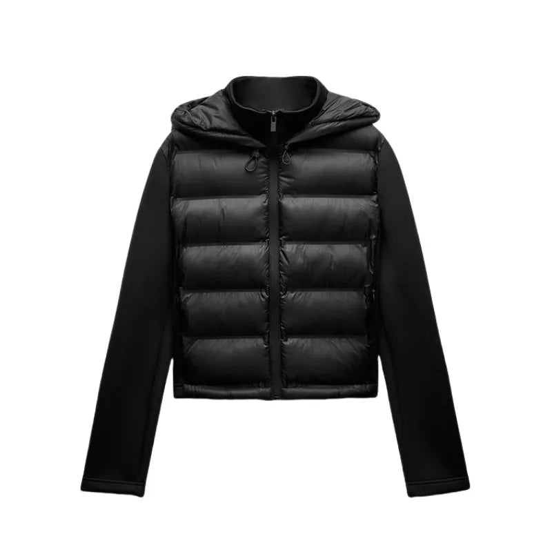 Damen Wintermantel Leichte Daunenjacke Grau mit Kapuze