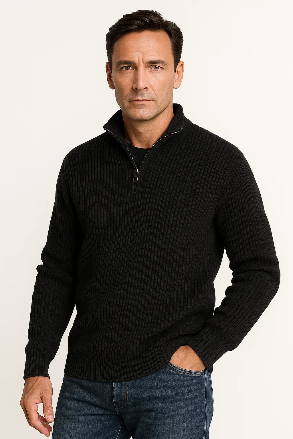 Herren Pullover mit Viertelreißverschluss und langen Ärmeln