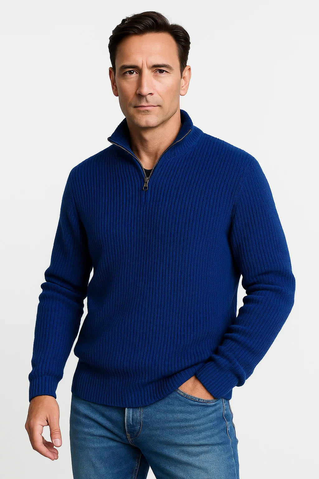 Herren Pullover mit Viertelreißverschluss und langen Ärmeln