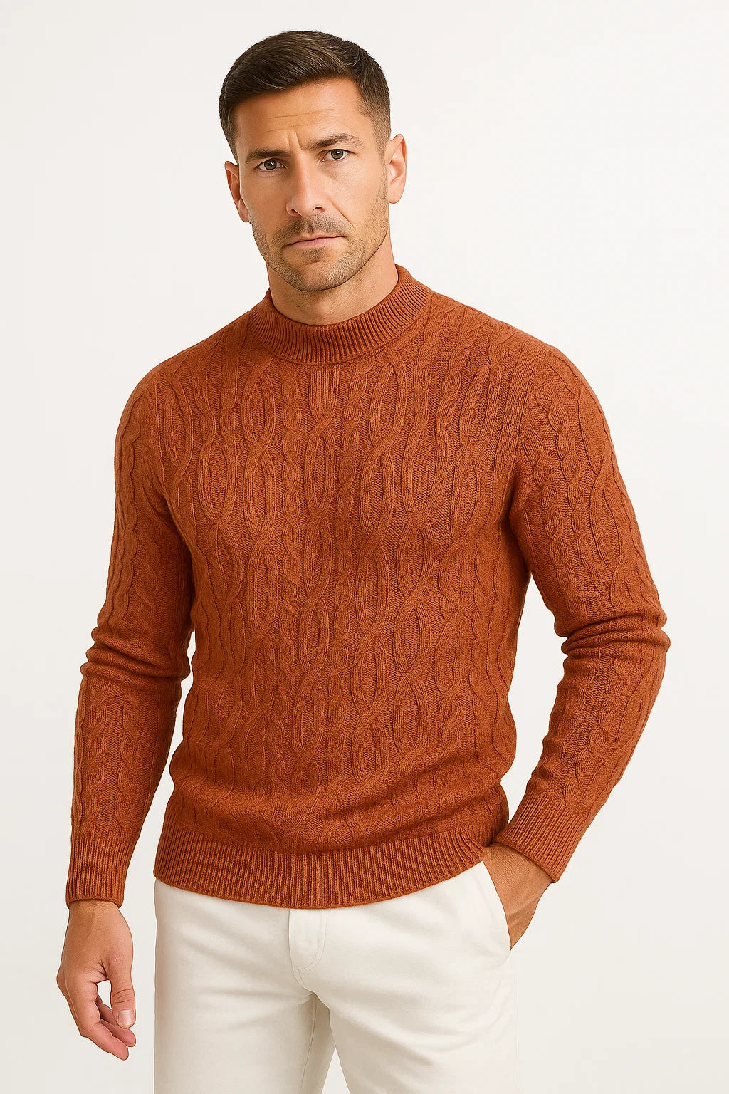 Herren Leichter Rundhals-Pullover aus Baumwollmischung mit Kabelstrick - Stilvolles Design