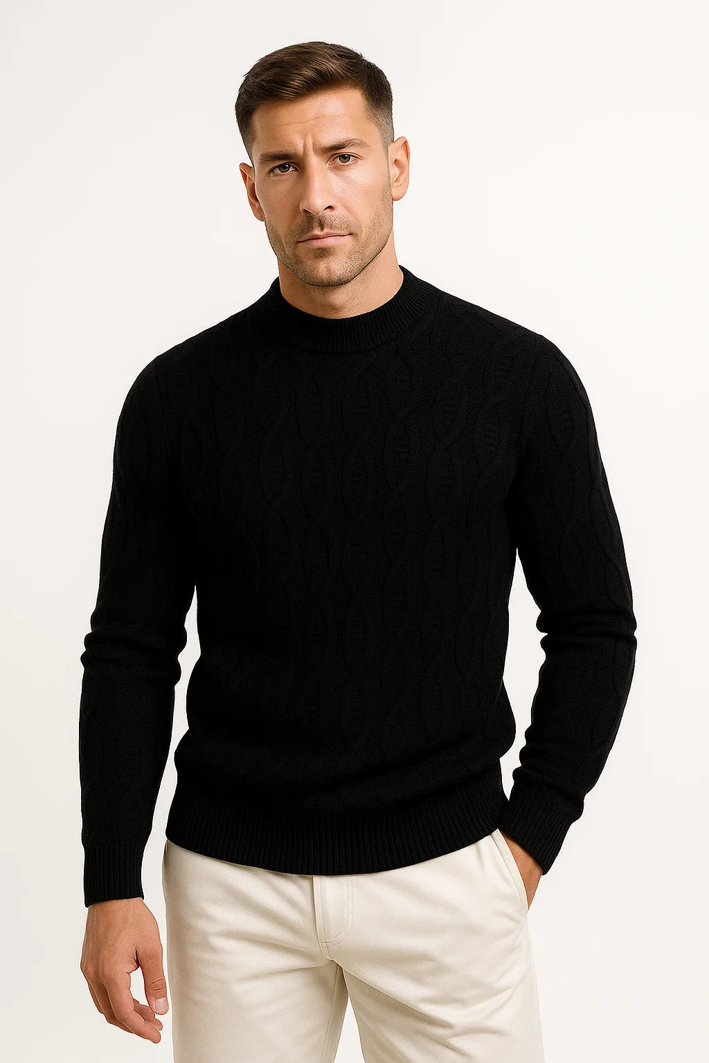 Herren Leichter Rundhals-Pullover aus Baumwollmischung mit Kabelstrick - Stilvolles Design