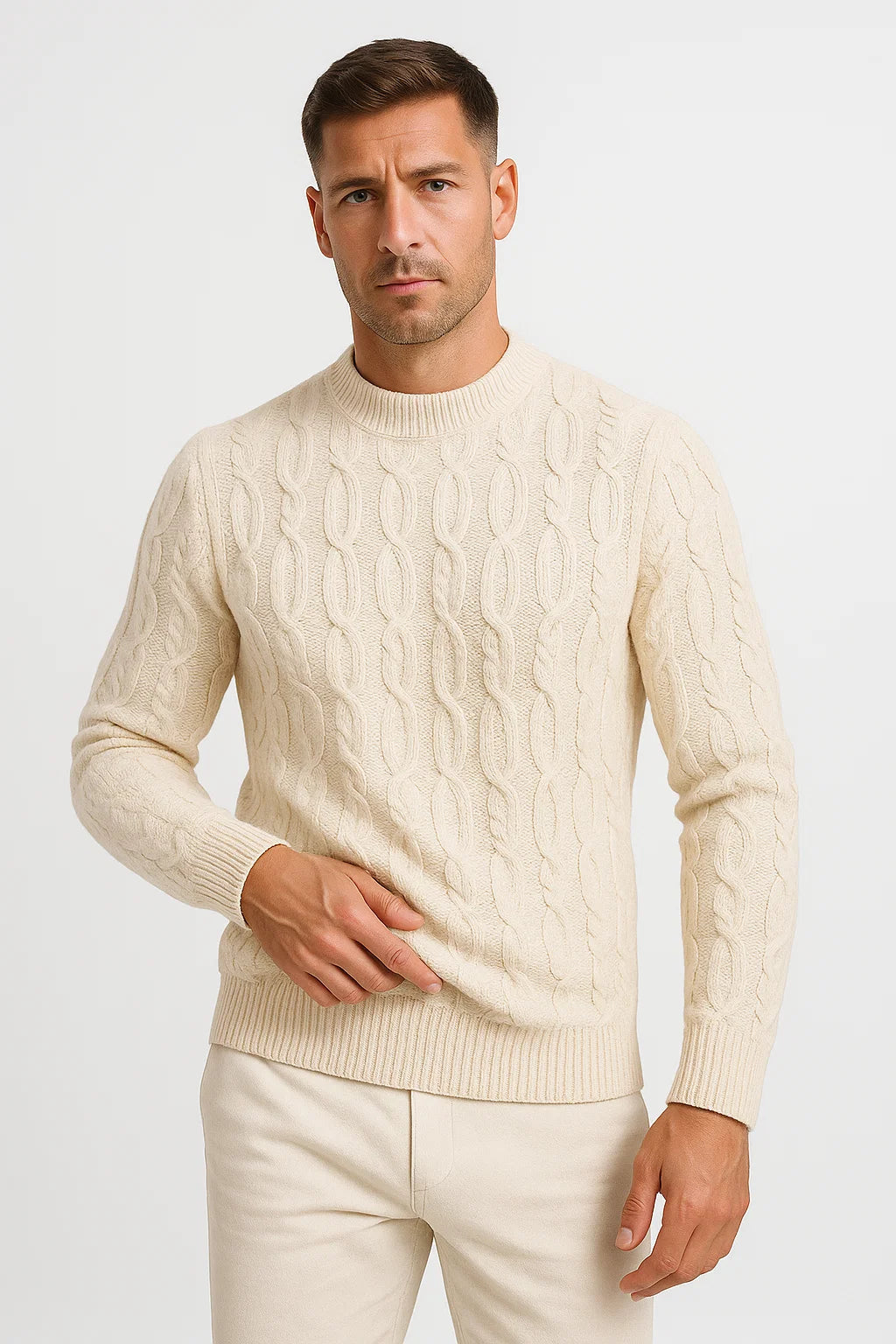 Herren Leichter Rundhals-Pullover aus Baumwollmischung mit Kabelstrick - Stilvolles Design