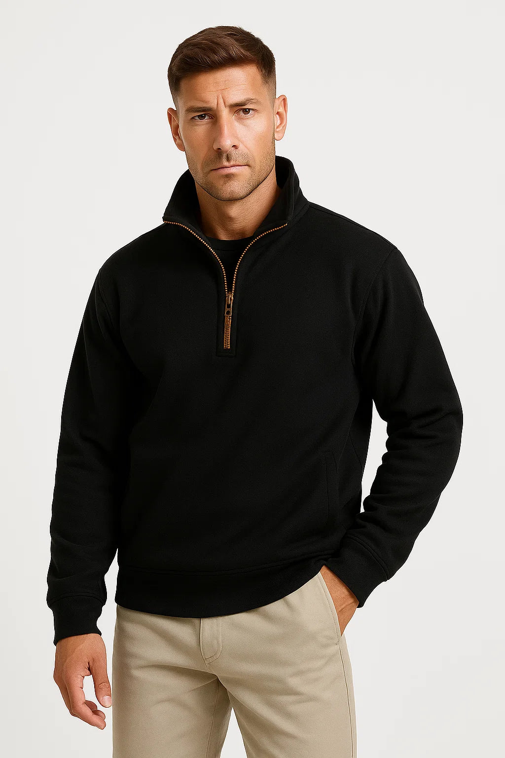 Herren Leichter Grau Fleece Halb-Zip Pullover – Lässig, Komfortabel und Stilvoll