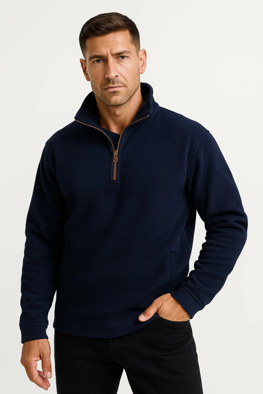 Herren Leichter Grau Fleece Halb-Zip Pullover – Lässig, Komfortabel und Stilvoll