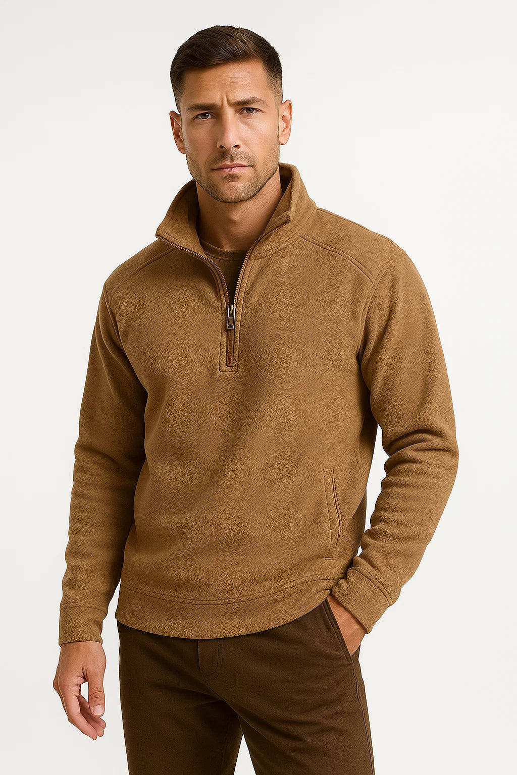 Herren Leichter Grau Fleece Halb-Zip Pullover – Lässig, Komfortabel und Stilvoll