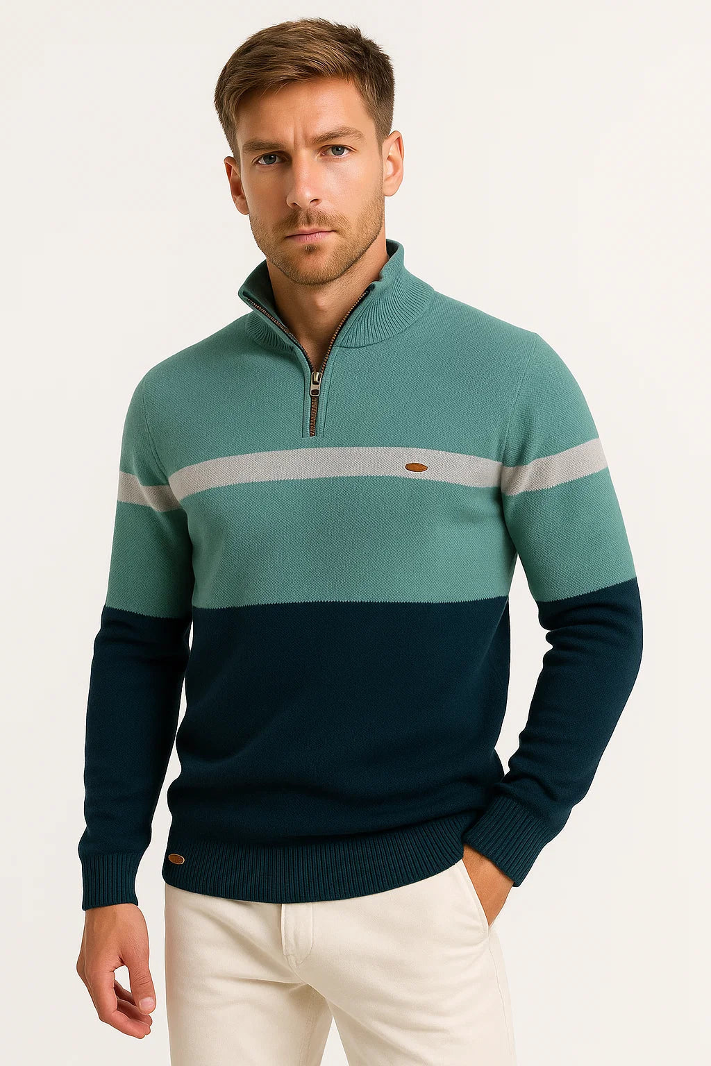 Herren Farbblock Sweatshirt mit Halb-Reißverschluss aus Baumwollmischung – Lässig und Bequem