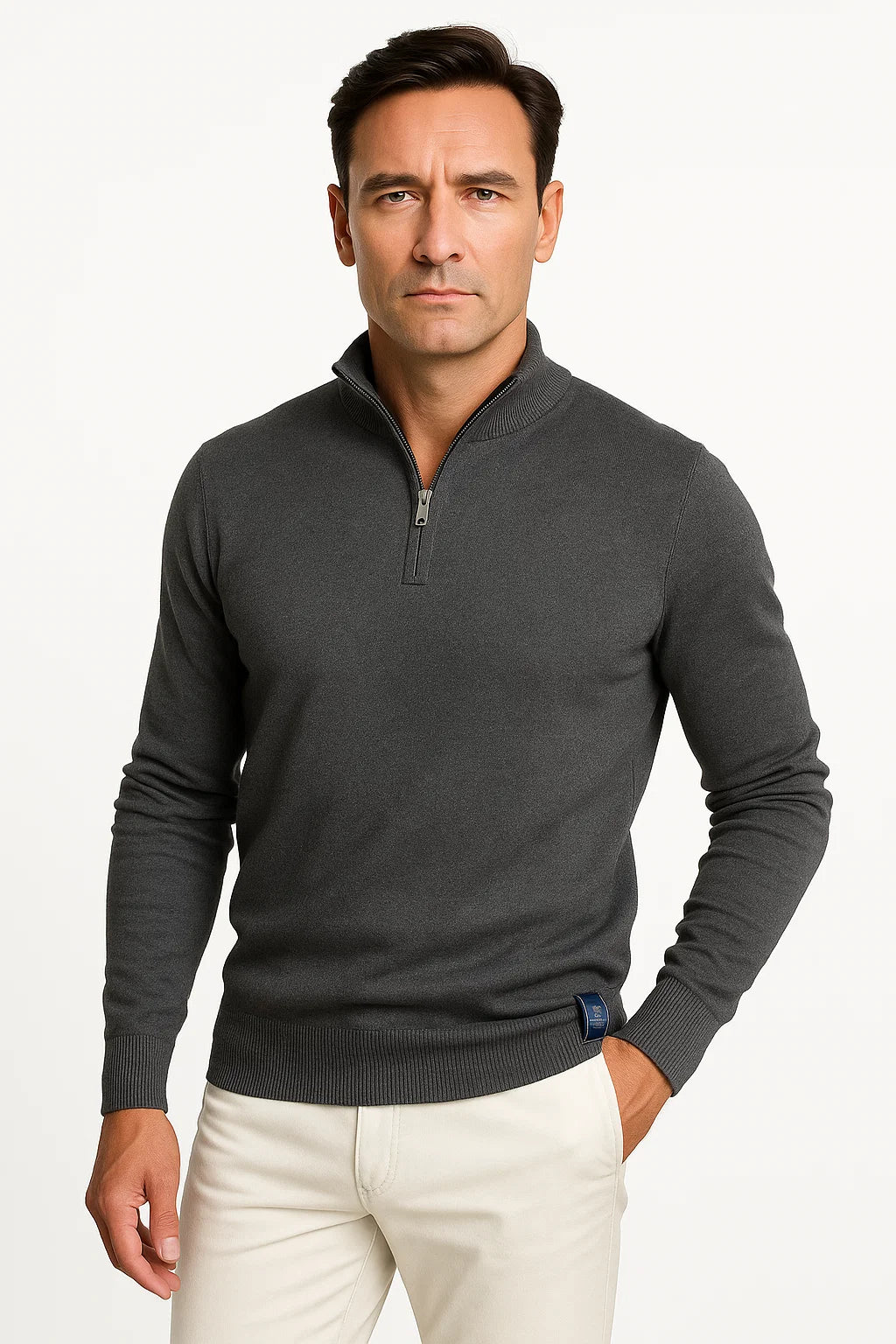 Herren Quarter-Zip Pullover aus Baumwollmischung – Klassische Passform mit Minimalistischem Design