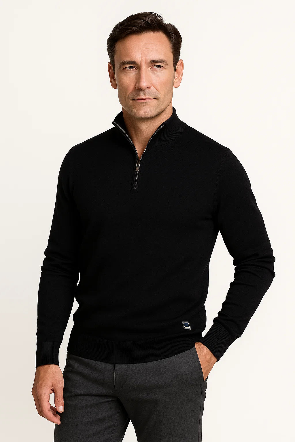 Herren Quarter-Zip Pullover aus Baumwollmischung – Klassische Passform mit Minimalistischem Design