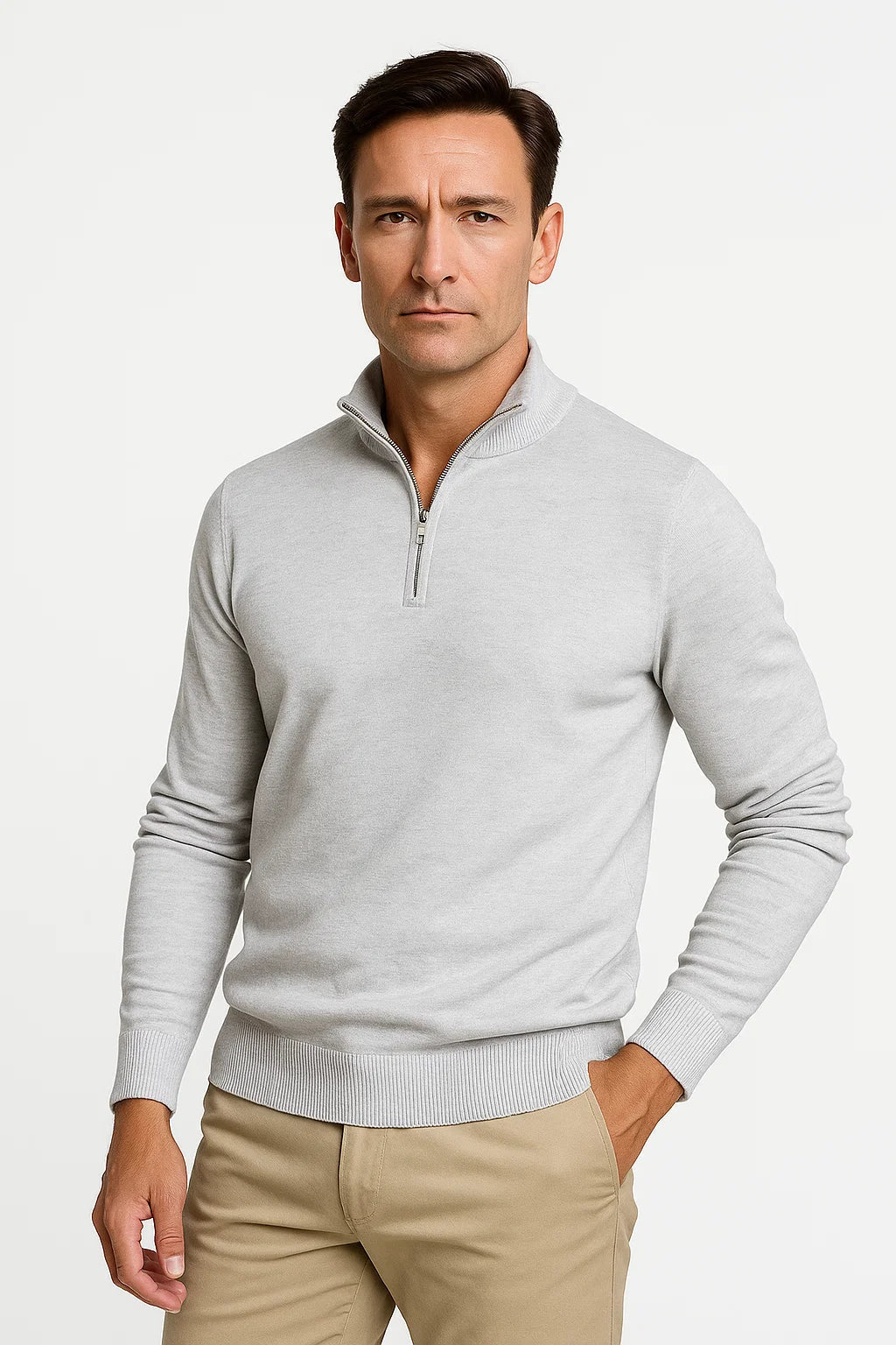 Herren Quarter-Zip Pullover aus Baumwollmischung – Klassische Passform mit Minimalistischem Design