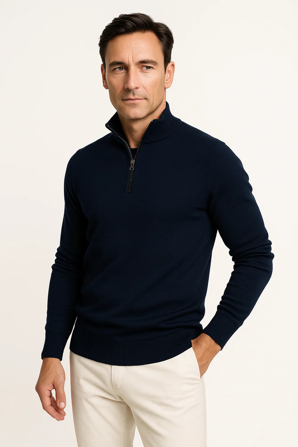 Herren Quarter-Zip Pullover aus Baumwollmischung – Klassische Passform mit Minimalistischem Design