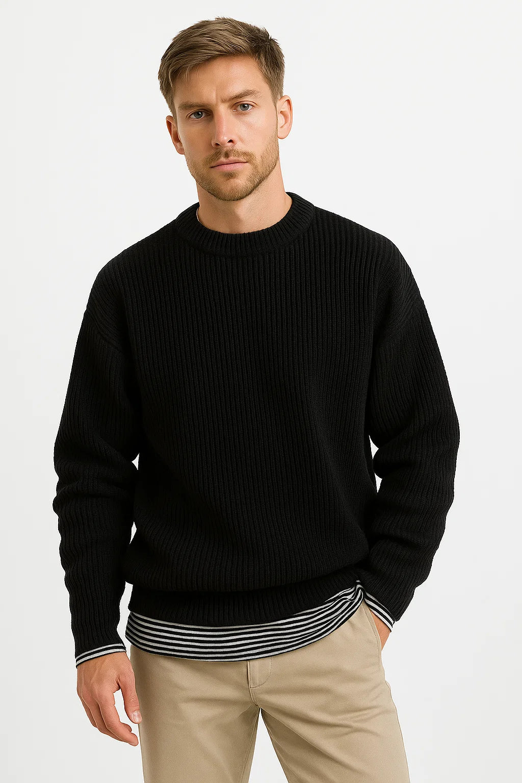 Herren Oversized Pullover aus Acryl mit Geripptem Design