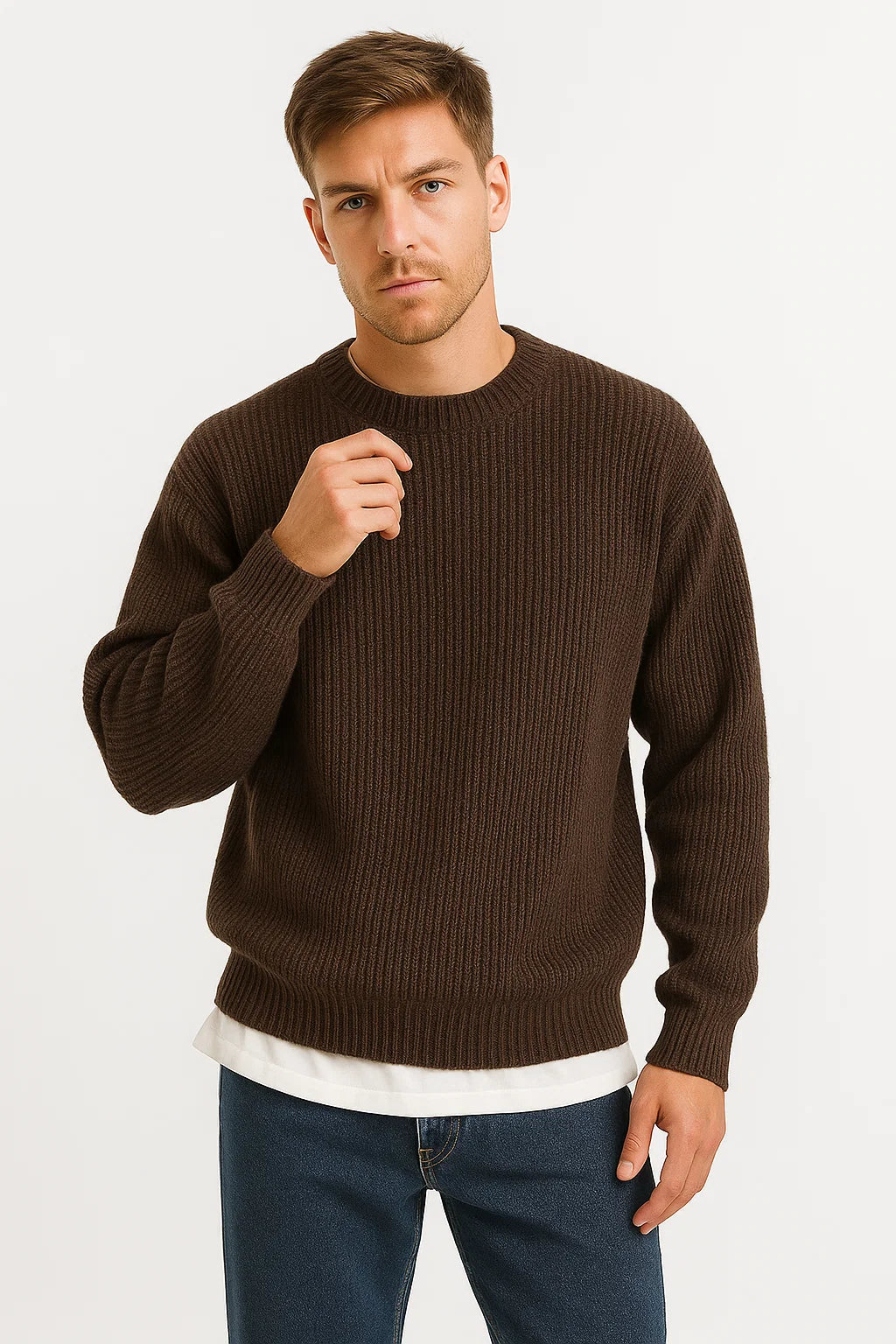 Herren Oversized Pullover aus Acryl mit Geripptem Design