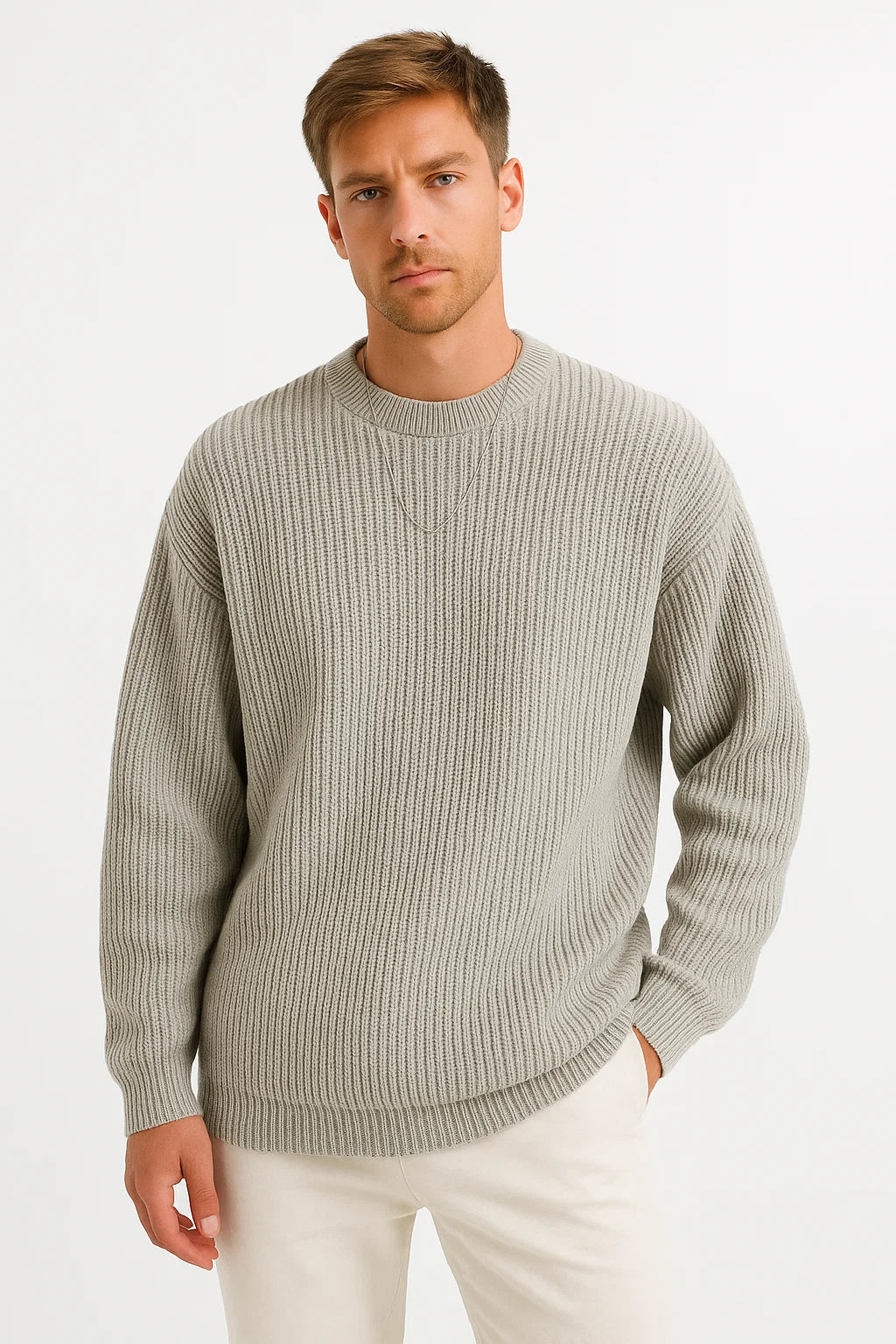 Herren Oversized Pullover aus Acryl mit Geripptem Design