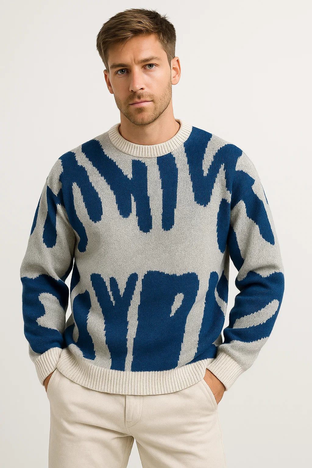 Herren Oversized Pullover aus leichter Wolle mit abstraktem Design