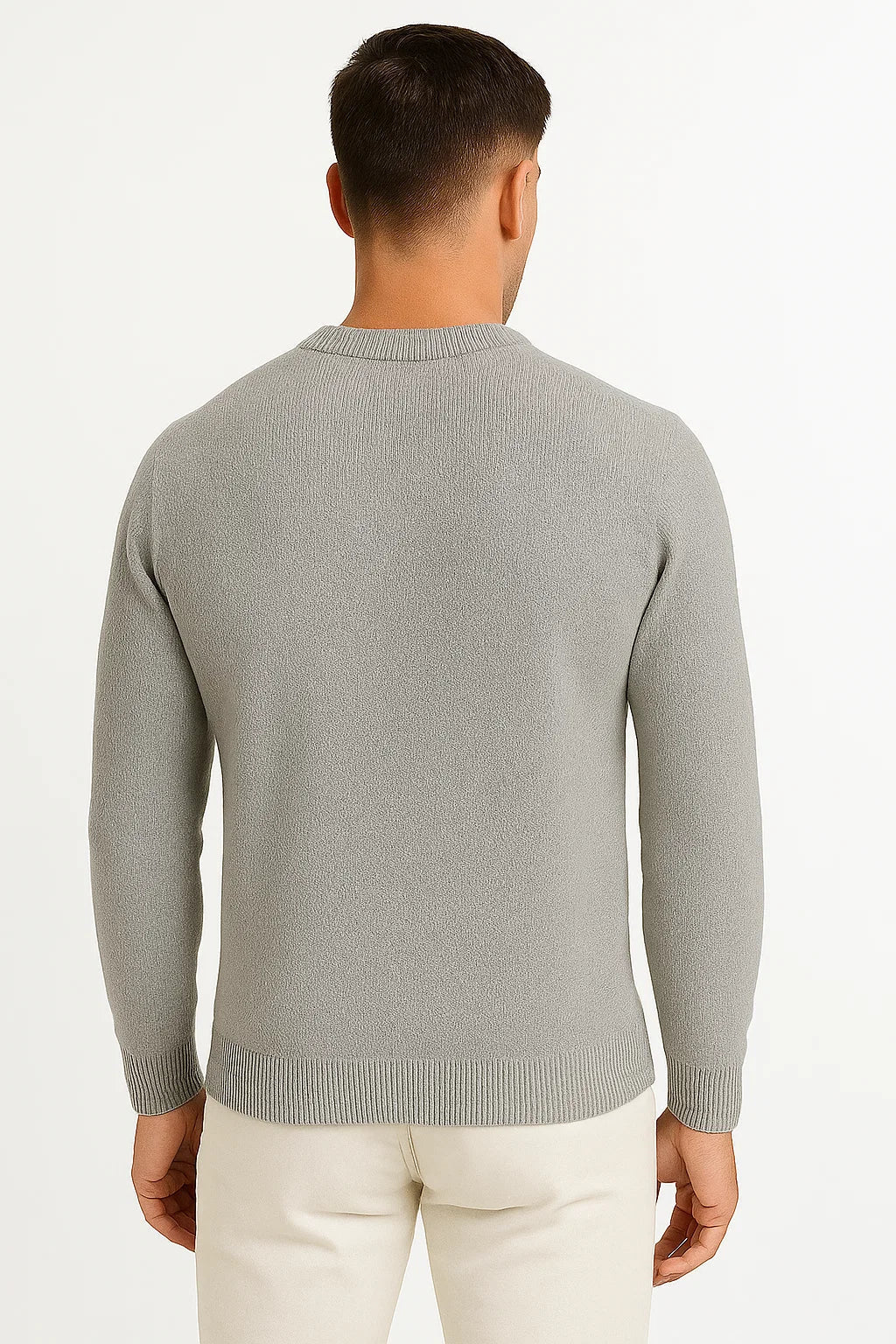 Stylischer Herrenpullover aus grauer Wolle mit Steppisolierung – Premium Wärme