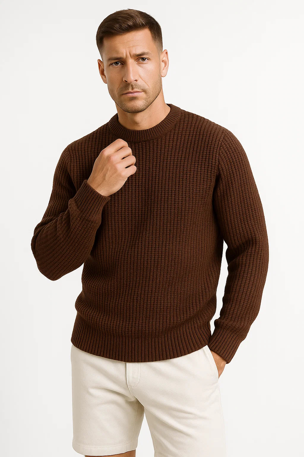 Stylischer Herrenpullover aus grauer Wolle mit Steppisolierung – Premium Wärme