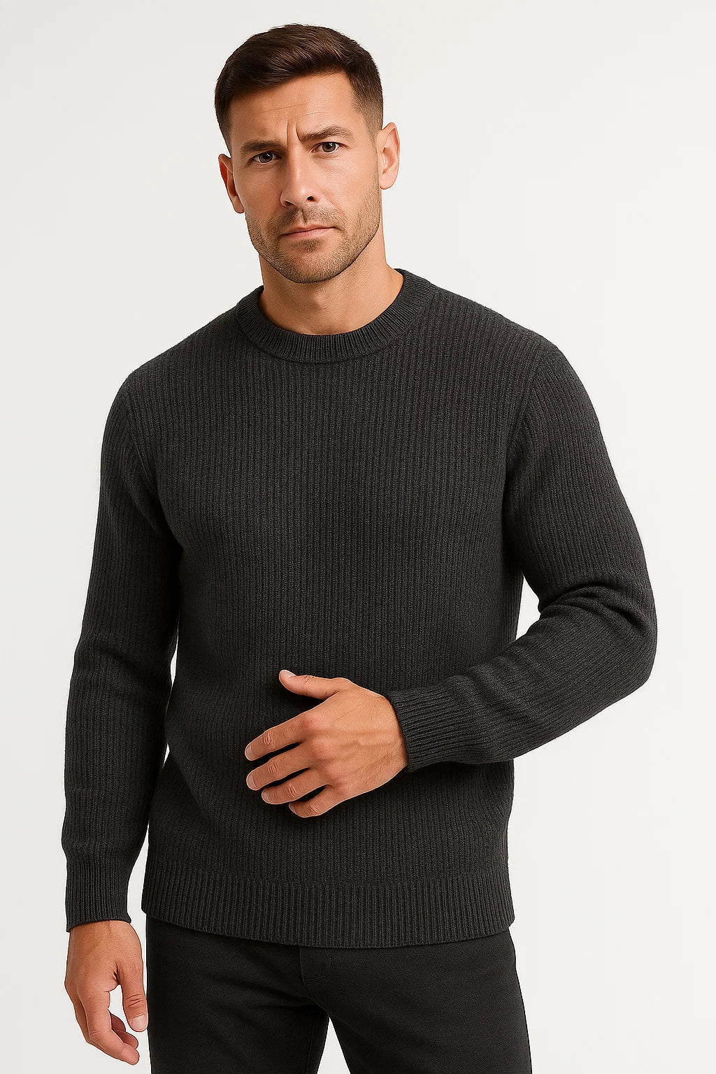 Stylischer Herrenpullover aus grauer Wolle mit Steppisolierung – Premium Wärme