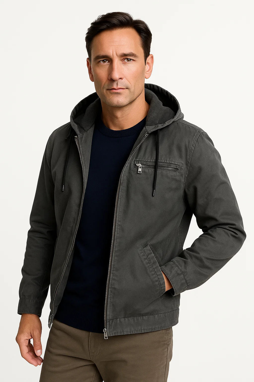 Herren Vintage Winterjacke Braun Strukturdesign Bequeme Passform