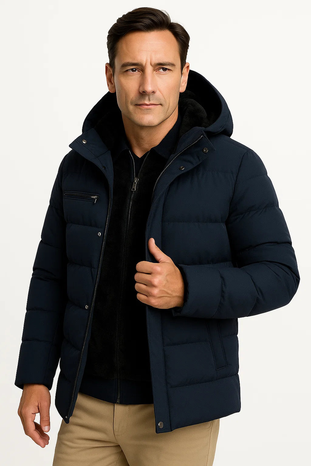 Herren Winterjacke Schwarze Lammwolle Oversized Kapuzen Dicke Padded Jacke