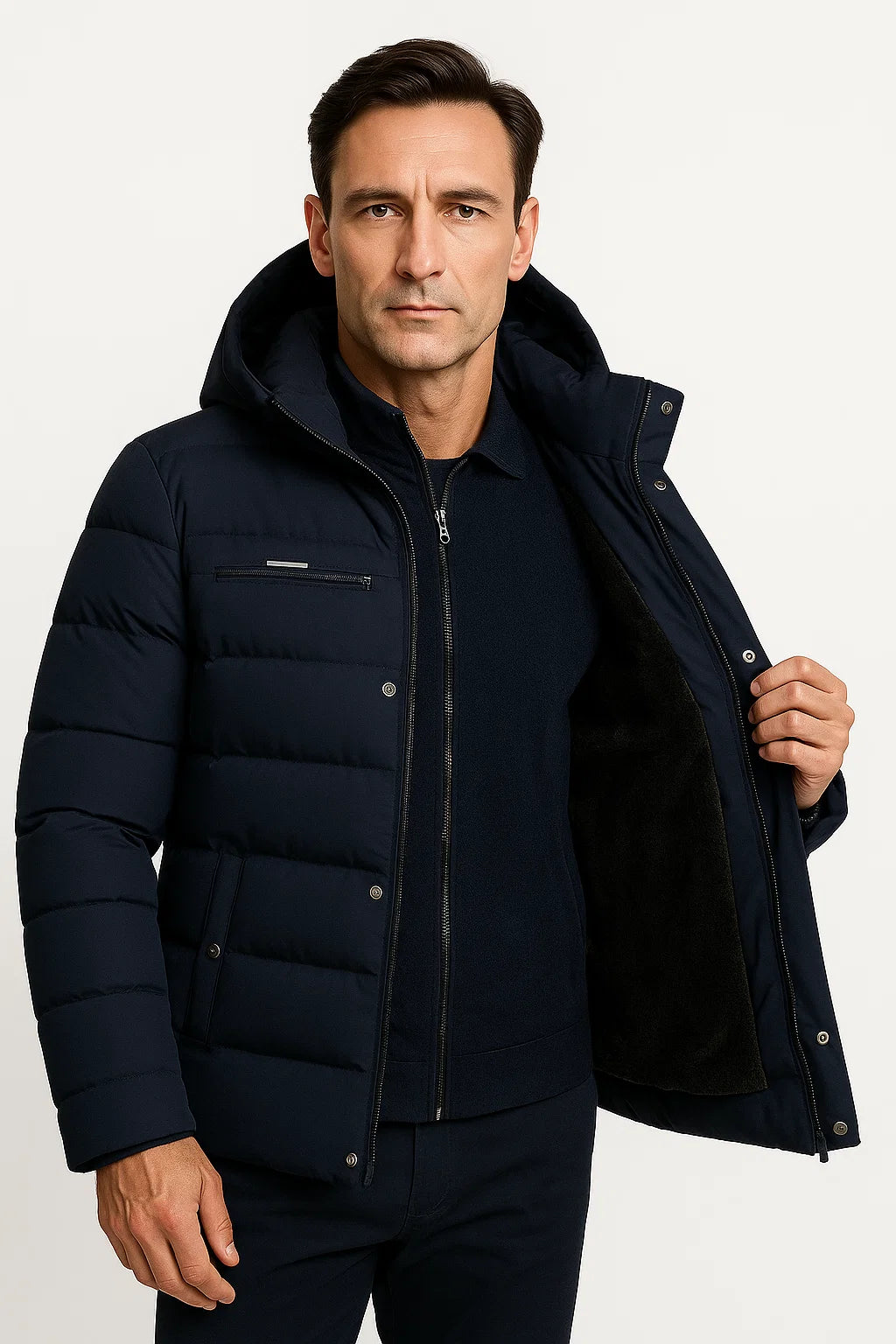 Herren Winterjacke Schwarze Lammwolle Oversized Kapuzen Dicke Padded Jacke