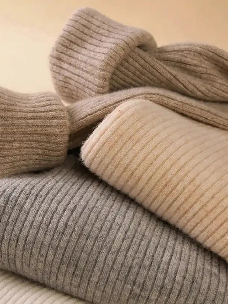 Damen Rollkragenpullover Beige Kaschmir Weiches Strickoberteil