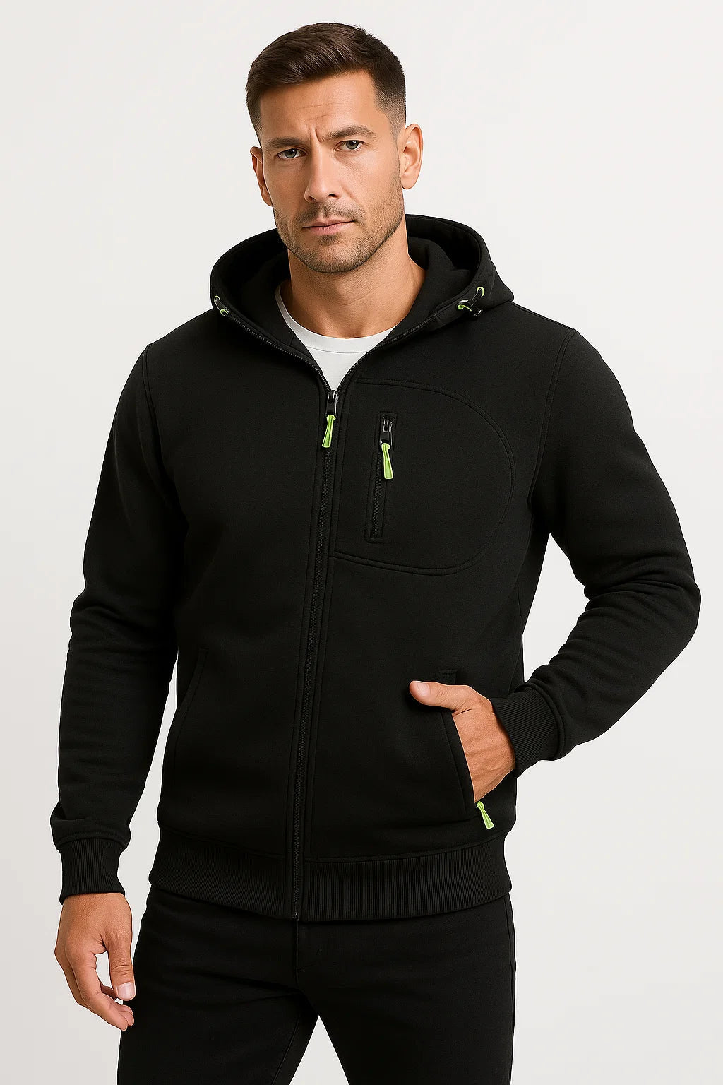 Vollzipper Herren Hoodie aus Polyester mit verstellbarer Kapuze und Taschen