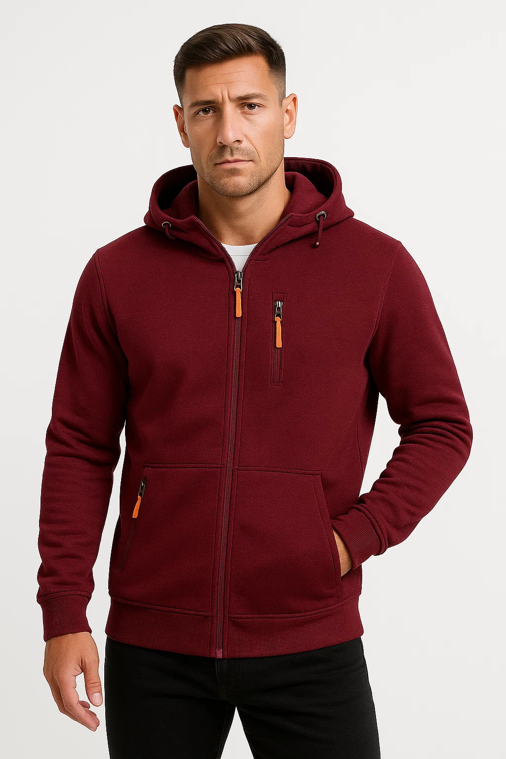 Vollzipper Herren Hoodie aus Polyester mit verstellbarer Kapuze und Taschen