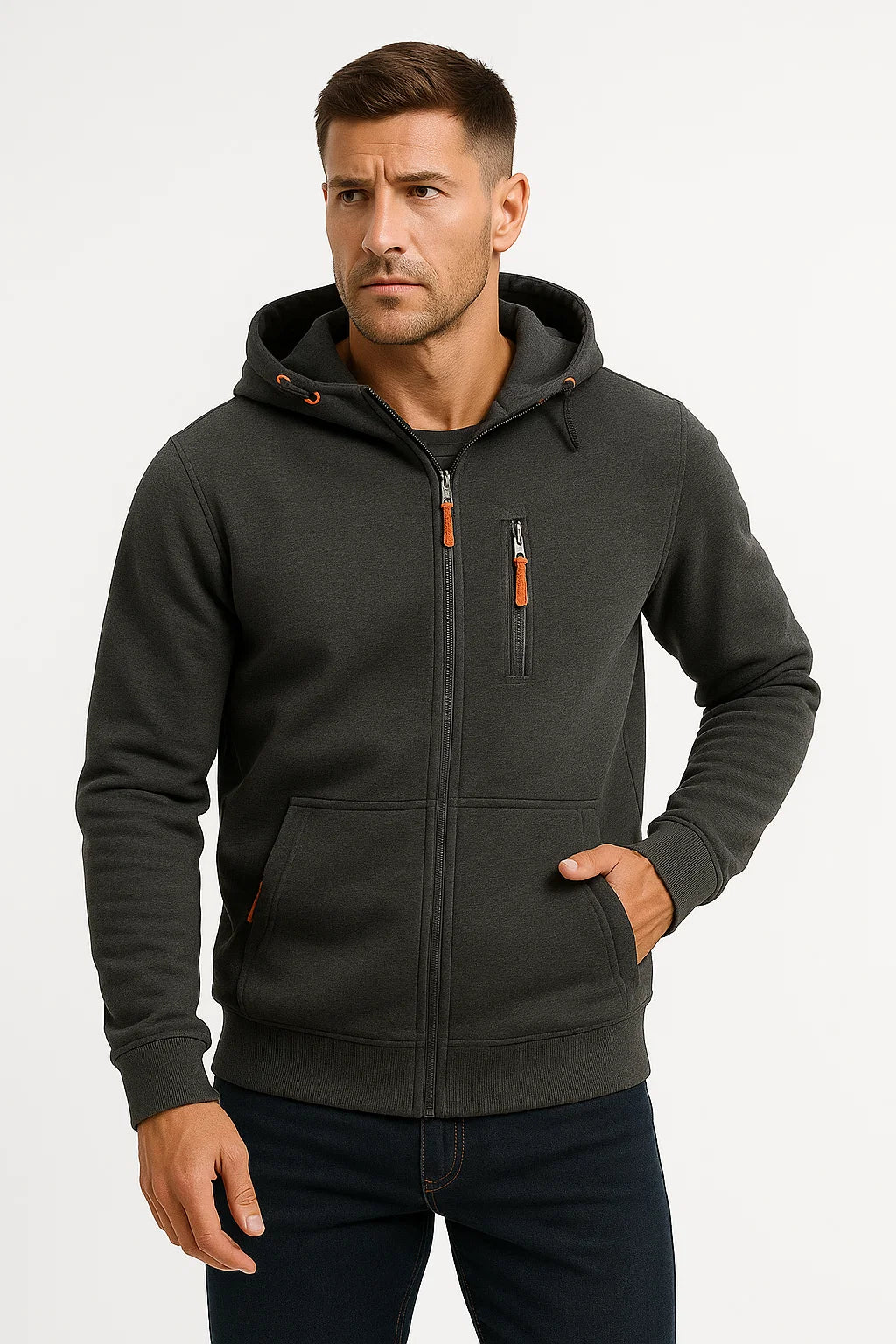 Vollzipper Herren Hoodie aus Polyester mit verstellbarer Kapuze und Taschen