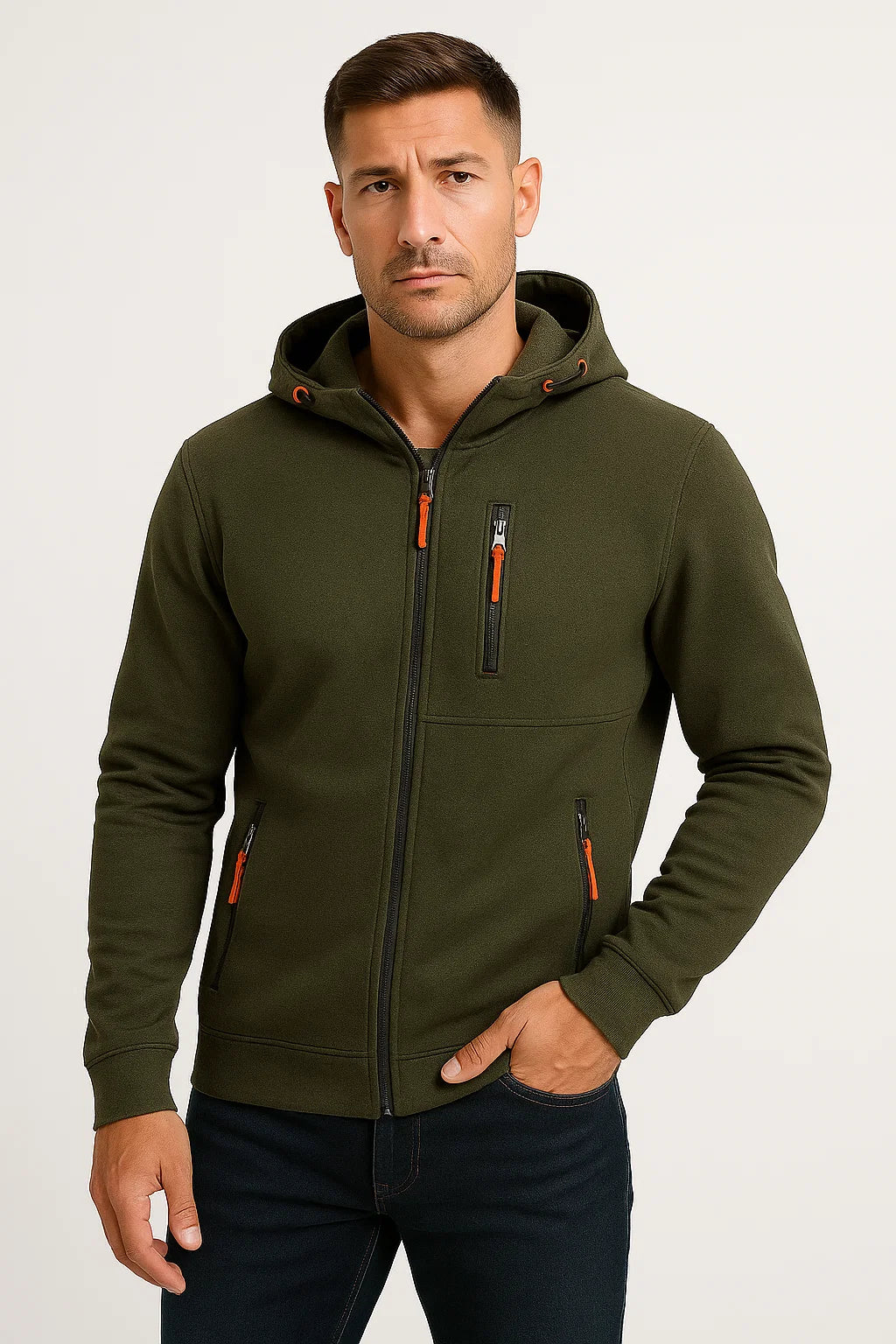 Vollzipper Herren Hoodie aus Polyester mit verstellbarer Kapuze und Taschen