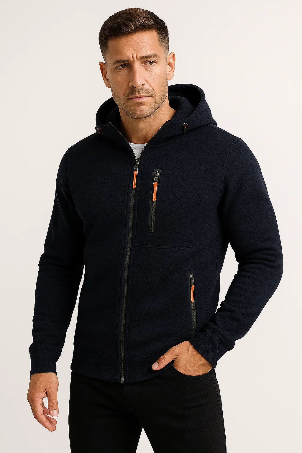 Vollzipper Herren Hoodie aus Polyester mit verstellbarer Kapuze und Taschen