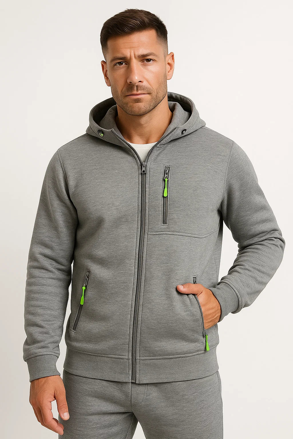 Vollzipper Herren Hoodie aus Polyester mit verstellbarer Kapuze und Taschen