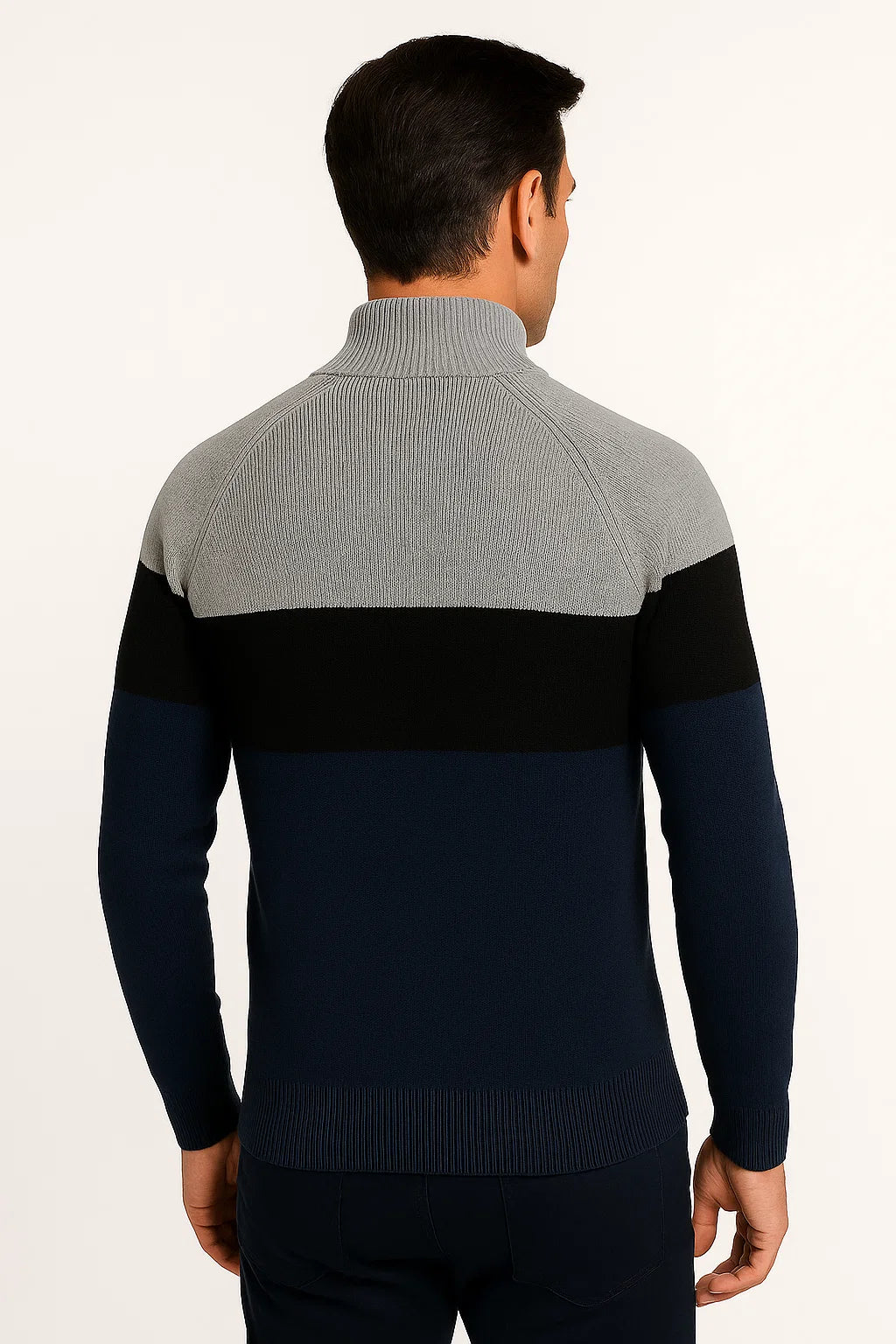 Leichte Herren Baumwoll-Pulloverjacke mit Reißverschluss und Farbblockdesign
