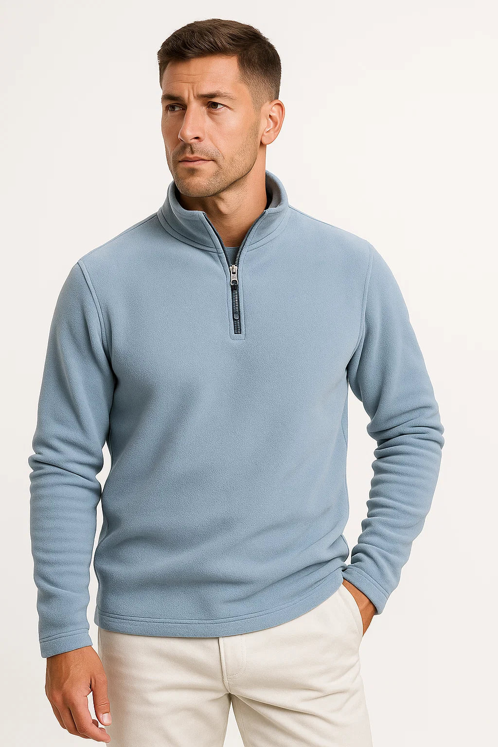 Herren Polar-Fleece Viertelzip Sweatshirt mit langen Ärmeln – Ideal zum Layering