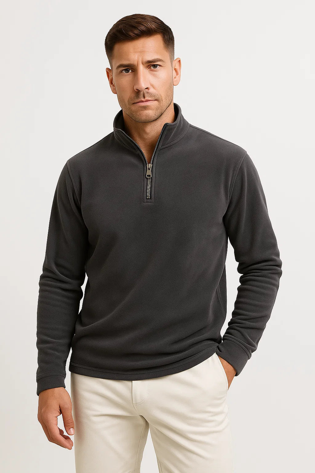 Herren Polar-Fleece Viertelzip Sweatshirt mit langen Ärmeln – Ideal zum Layering