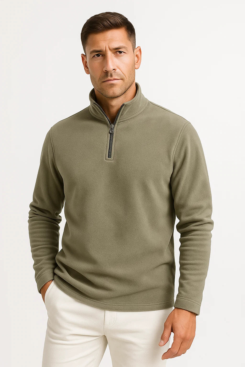 Herren Polar-Fleece Viertelzip Sweatshirt mit langen Ärmeln – Ideal zum Layering