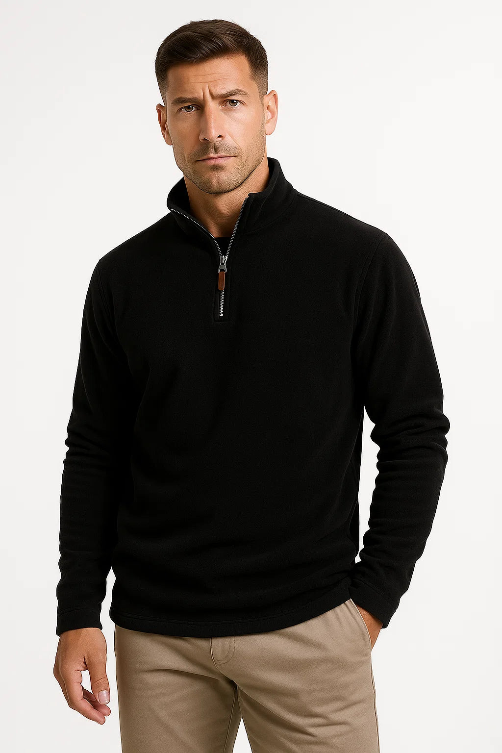 Herren Polar-Fleece Viertelzip Sweatshirt mit langen Ärmeln – Ideal zum Layering