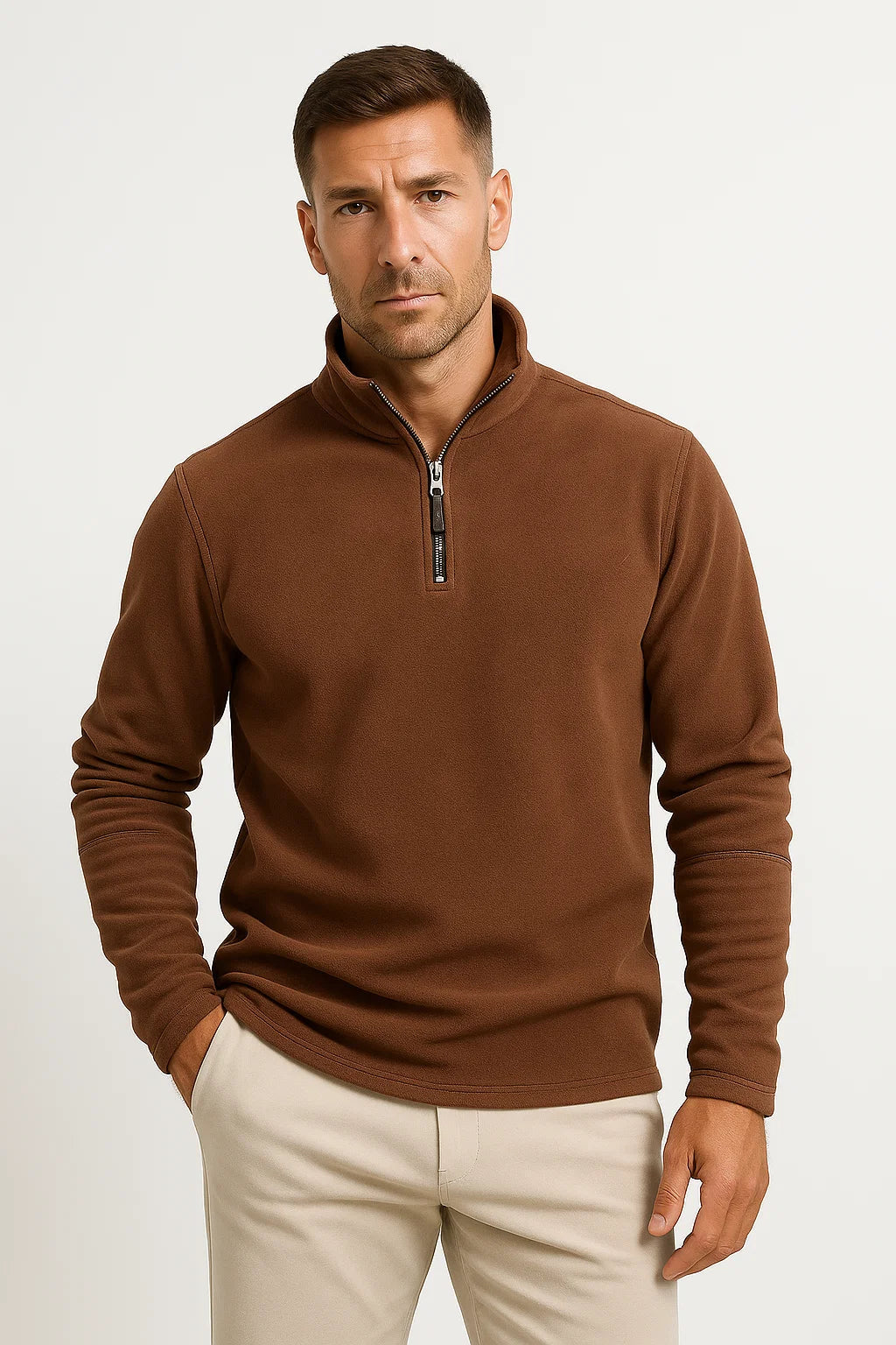 Herren Polar-Fleece Viertelzip Sweatshirt mit langen Ärmeln – Ideal zum Layering