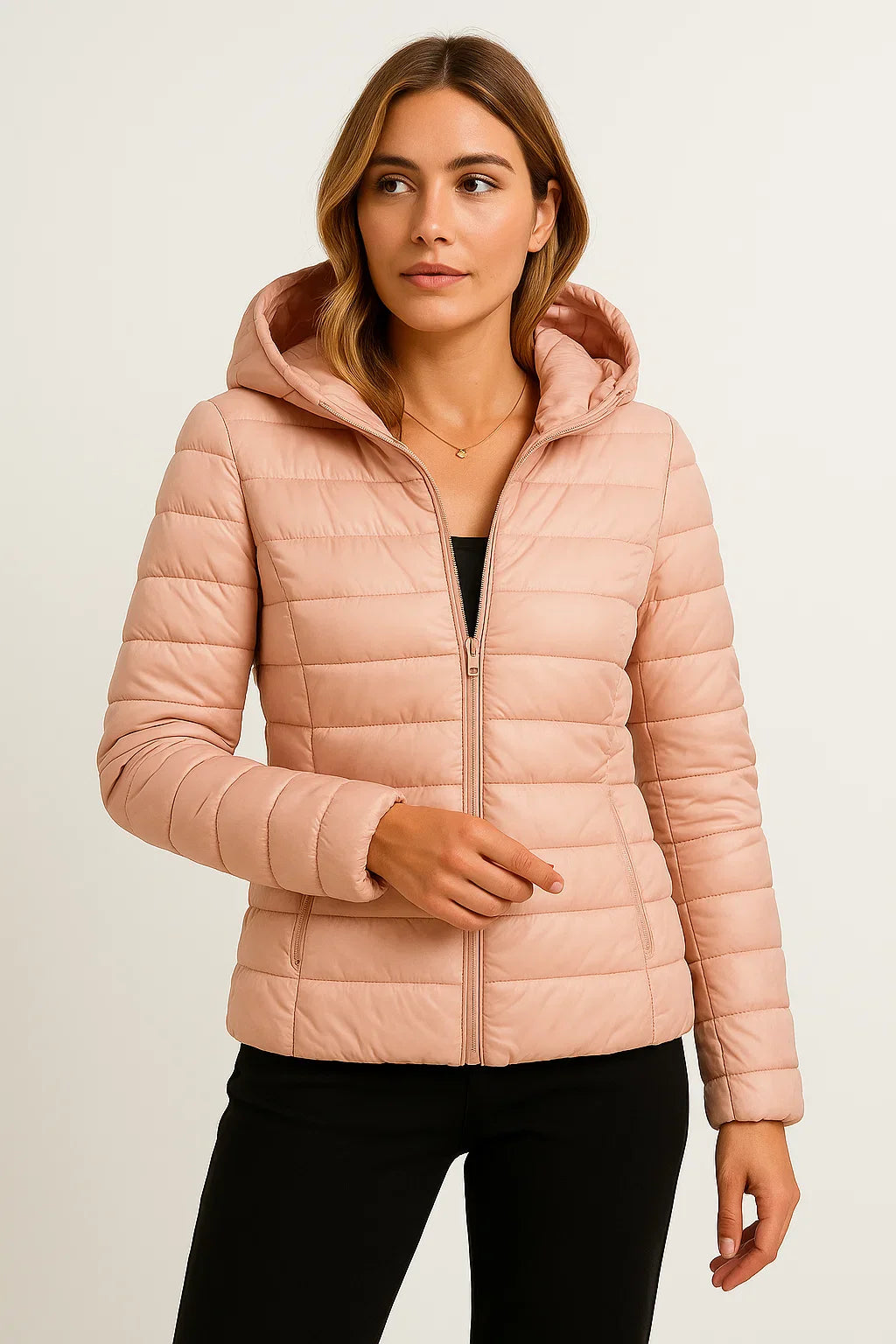 Damen Daunenjacke Schwarz Leichte Winterjacke mit Kapuze Packbare Freizeitgestaltung