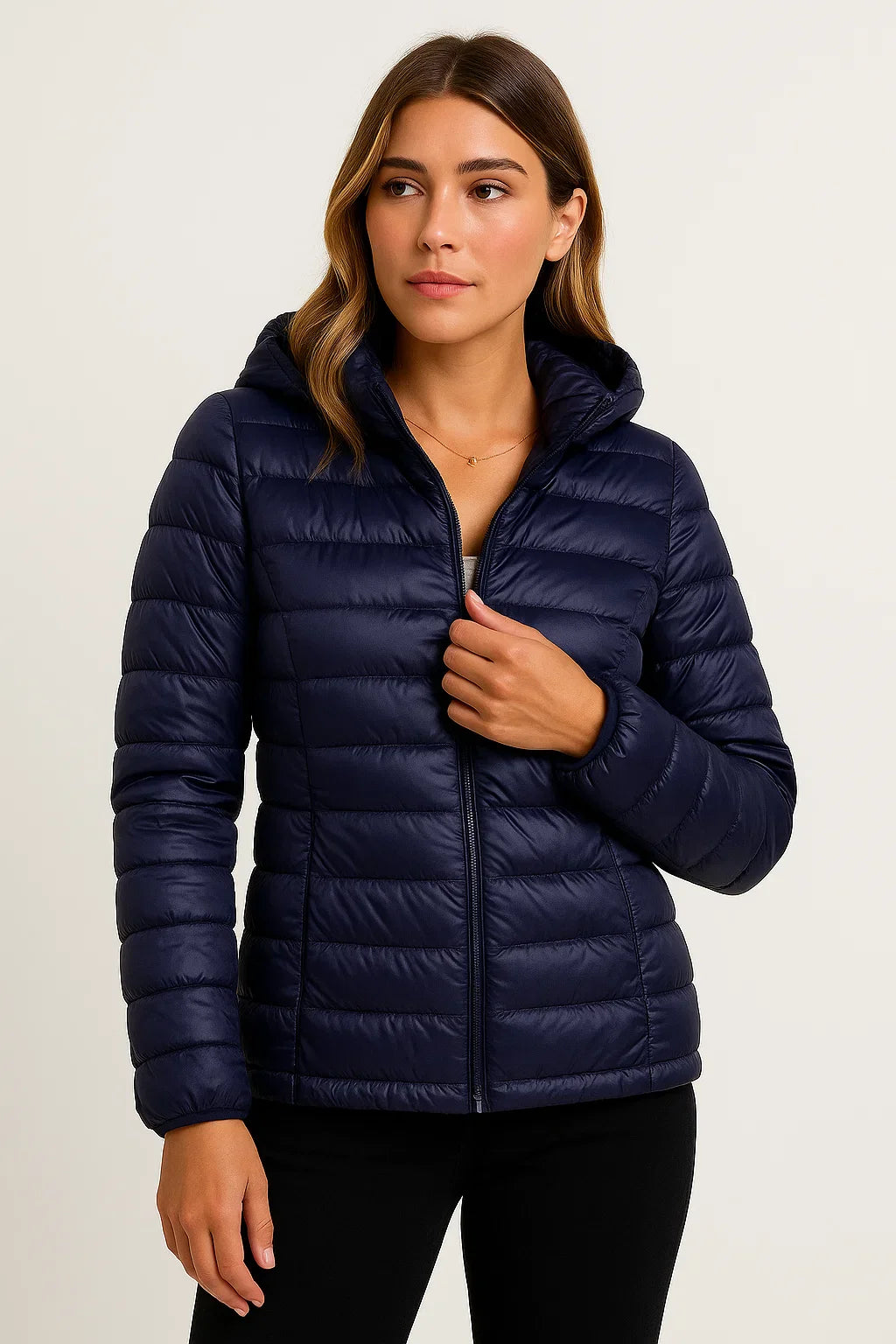 Damen Daunenjacke Schwarz Leichte Winterjacke mit Kapuze Packbare Freizeitgestaltung