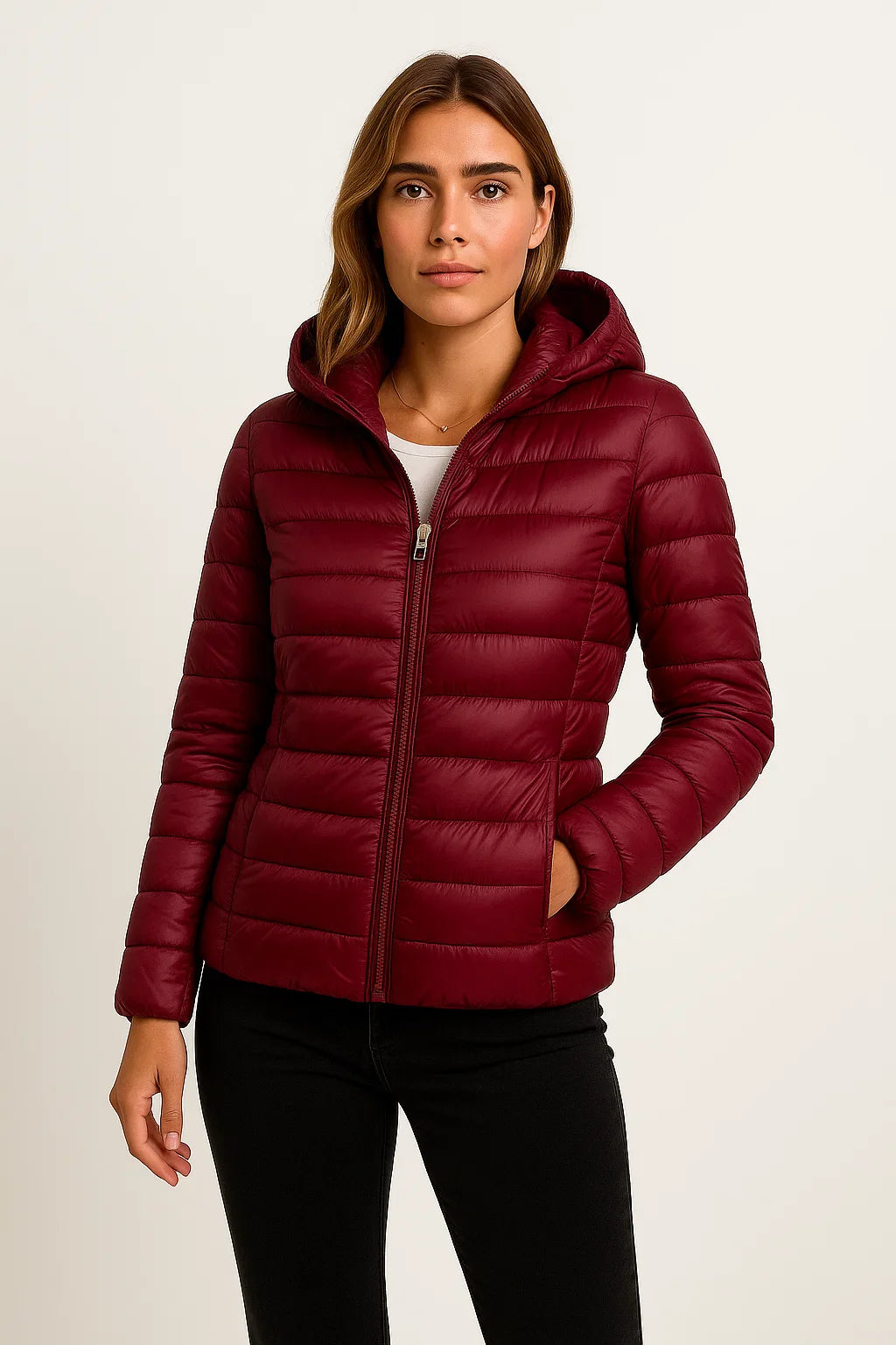 Damen Daunenjacke Schwarz Leichte Winterjacke mit Kapuze Packbare Freizeitgestaltung