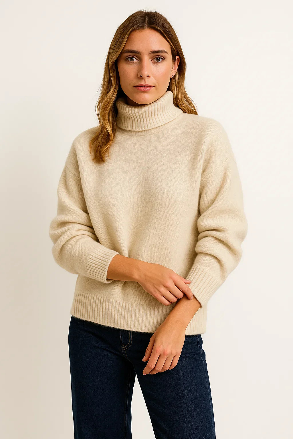 Damen Oversized Pullover Vegane Kaschmir Rollkragen Elegant Lässiger Stil
