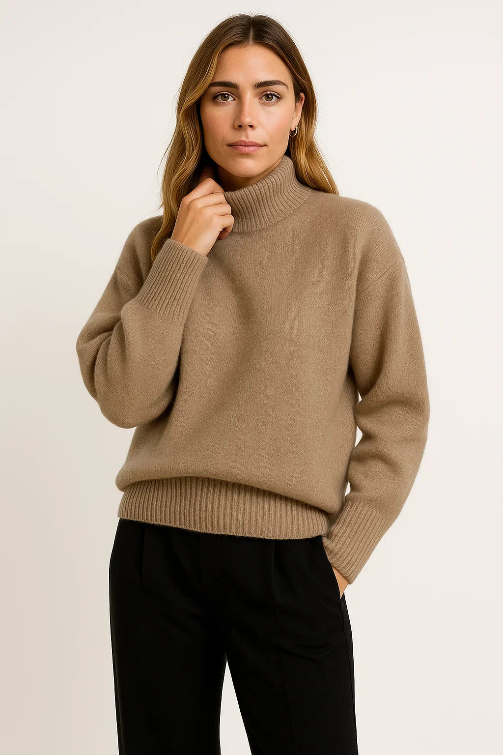 Damen Oversized Pullover Vegane Kaschmir Rollkragen Elegant Lässiger Stil