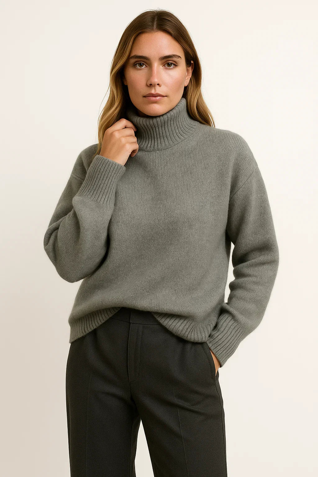 Damen Oversized Pullover Vegane Kaschmir Rollkragen Elegant Lässiger Stil
