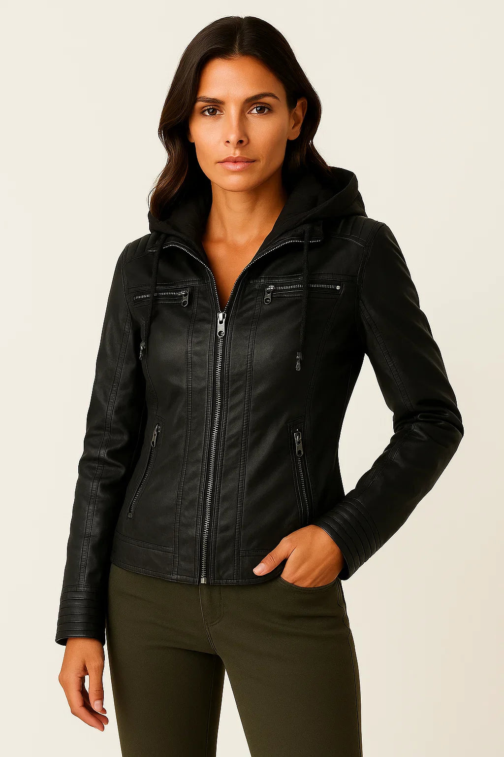 Damen Hoodie Schwarz Weicher Reißverschluss Asymmetrisches Design Moto-Stil Für Frauen