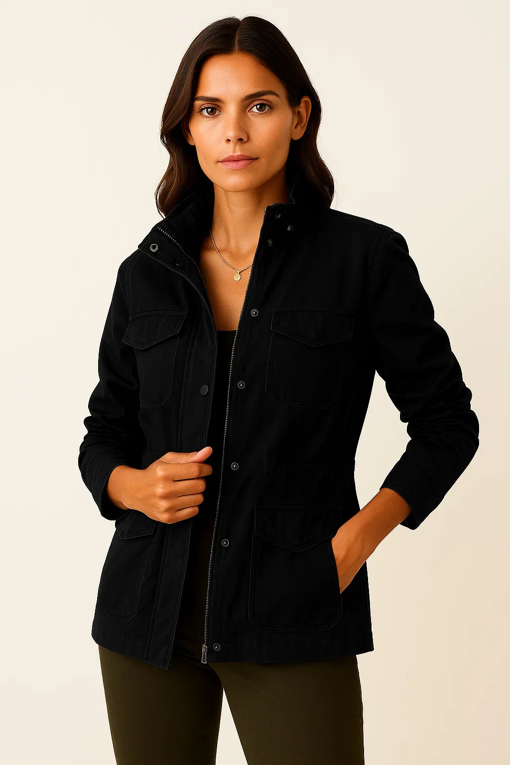 Damenjacke aus Polyester Elegantes Casual-Design mit praktischen Taschen