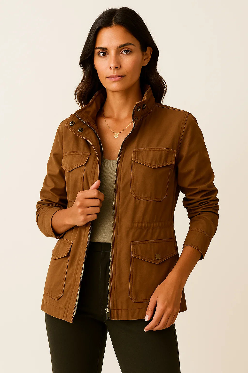 Damenjacke aus Polyester Elegantes Casual-Design mit praktischen Taschen