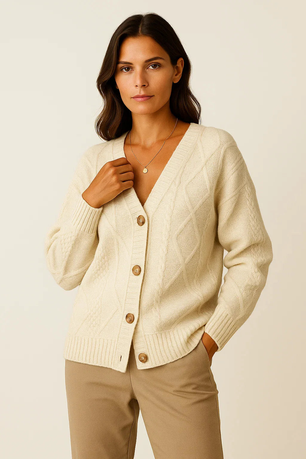 Damen Langer Cardigan Weiches Seidengefühl Eleganter Strick Leicht