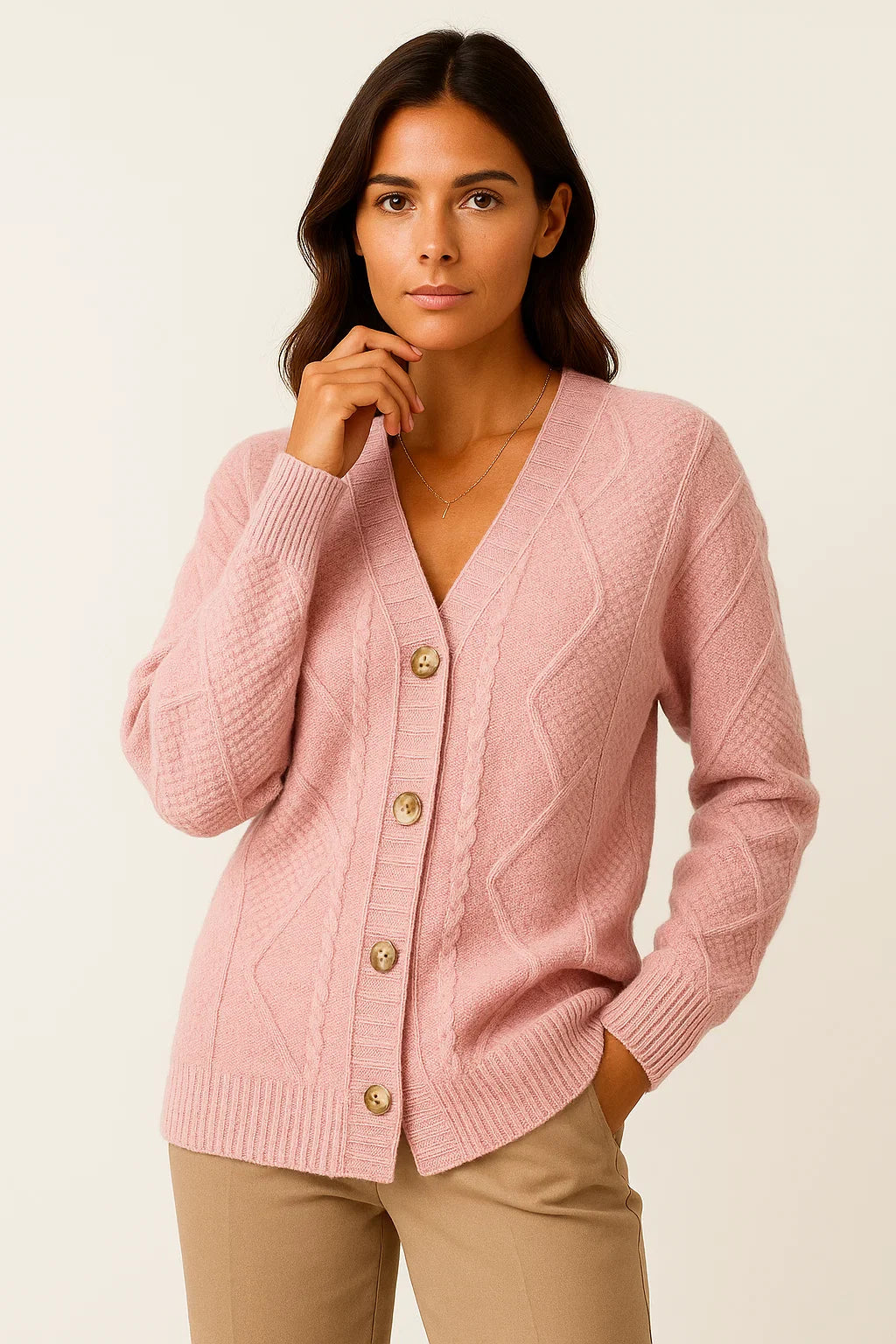 Damen Langer Cardigan Weiches Seidengefühl Eleganter Strick Leicht