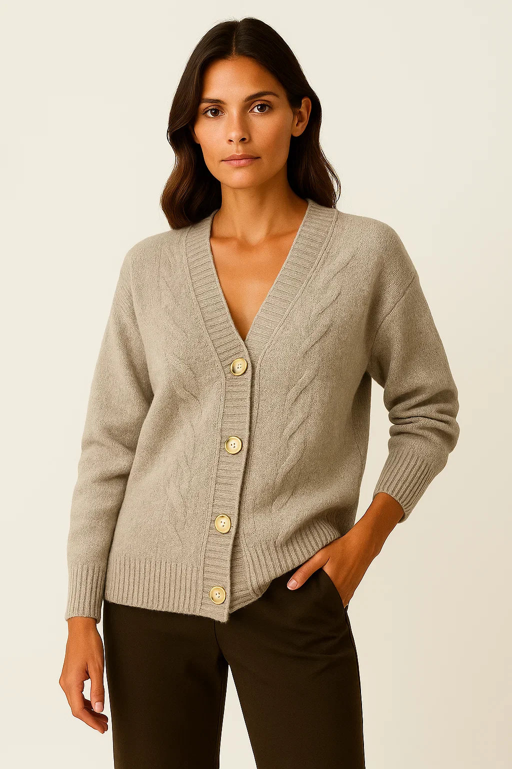 Damen Langer Cardigan Weiches Seidengefühl Eleganter Strick Leicht